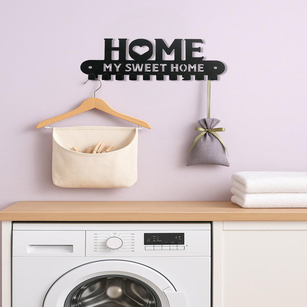 AEELLEEA-Home Sweet Home Wall Mount Key Hook Rack, Iron Decorative Sign with Multiple Hooks, Entryway Organizer Hanger