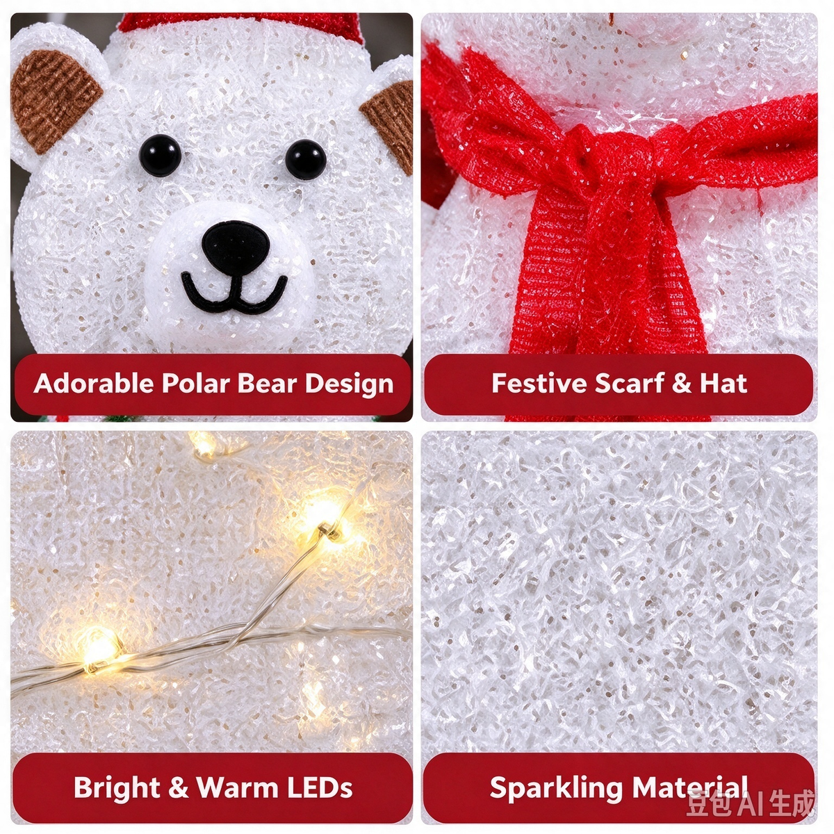 35" Lighted White Bear Family Yard Decorations, 3-Piece 2D Christmas Outdoor Decor with 105 LED Lights