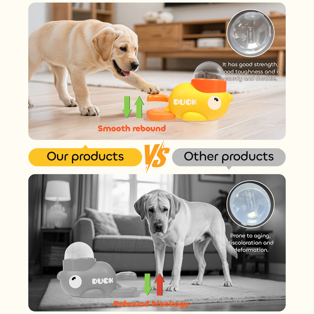 Duck Interactive Treat Dispenser - 2-in-1 Dog Puzzle Toy with Button, Slow Feeder for Small & Medium Dogs/Cats, IQ Training & Entertainment