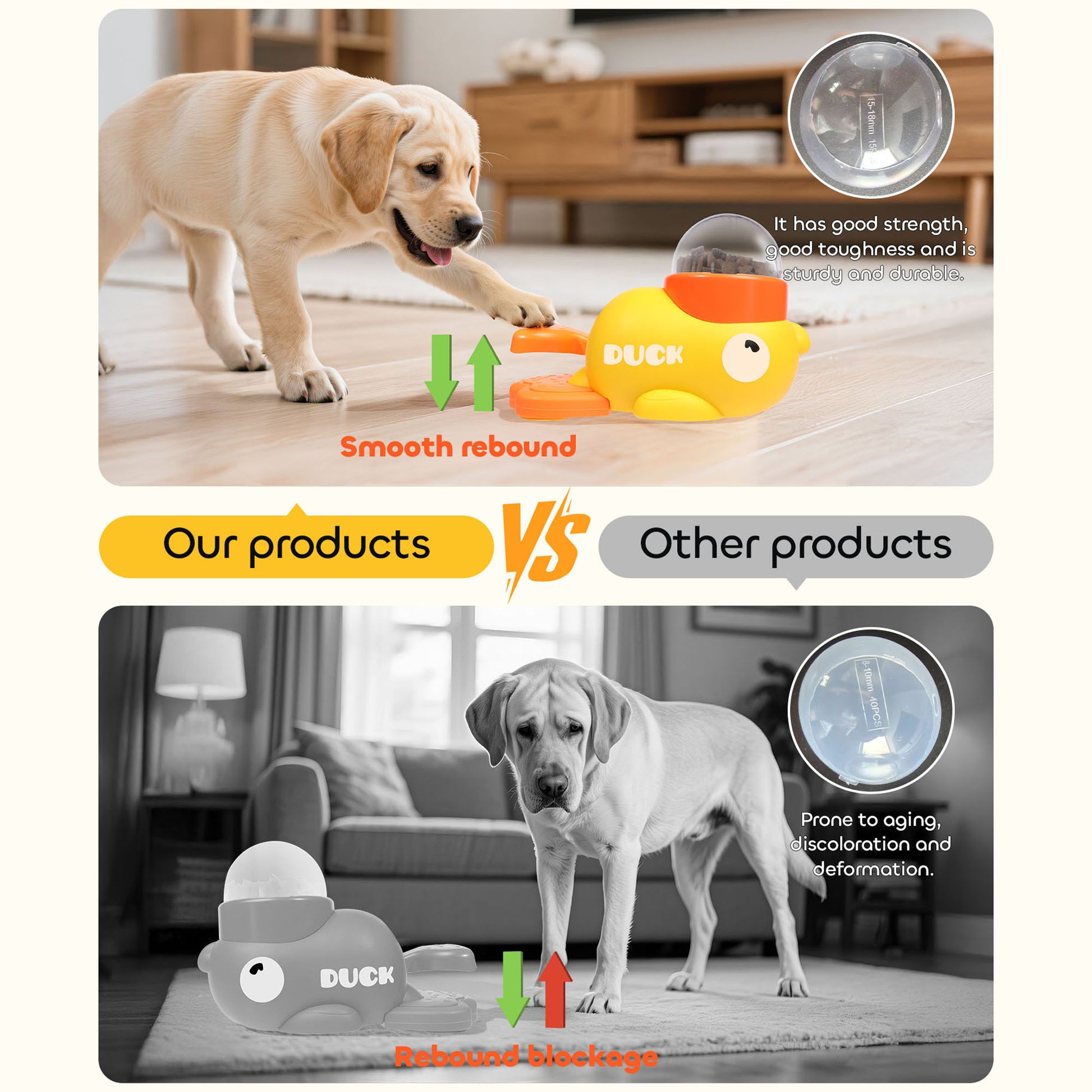Duck Interactive Treat Dispenser - 2-in-1 Dog Puzzle Toy with Button, Slow Feeder for Small & Medium Dogs/Cats, IQ Training & Entertainment