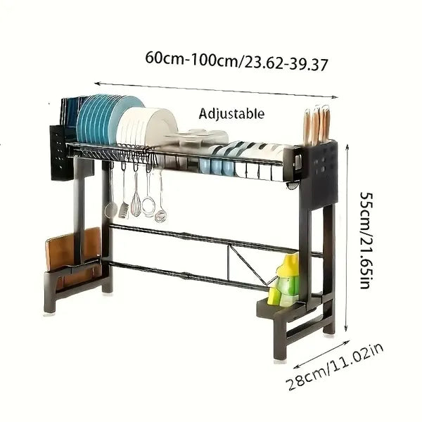 Aeelleea Retractable Dish Drying Rack, Single/Double Layer Countertop Sink Drain Rack, Black Kitchen Dish Storage