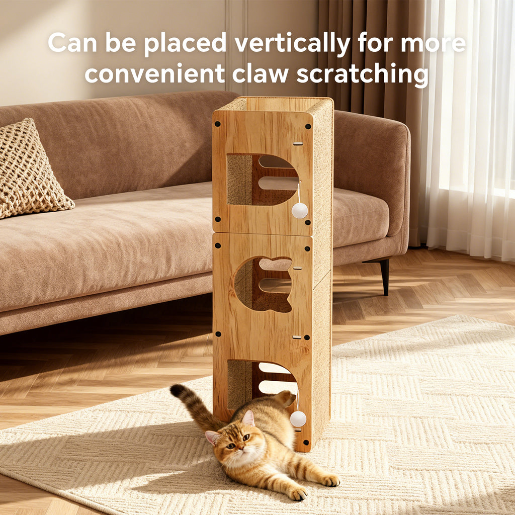 Cat Scratcher for Indoor Cats, L-Shaped Cat Scratching Pad with Tunnel, Interactive Cat Toy, Scratch Board for Furniture Protection