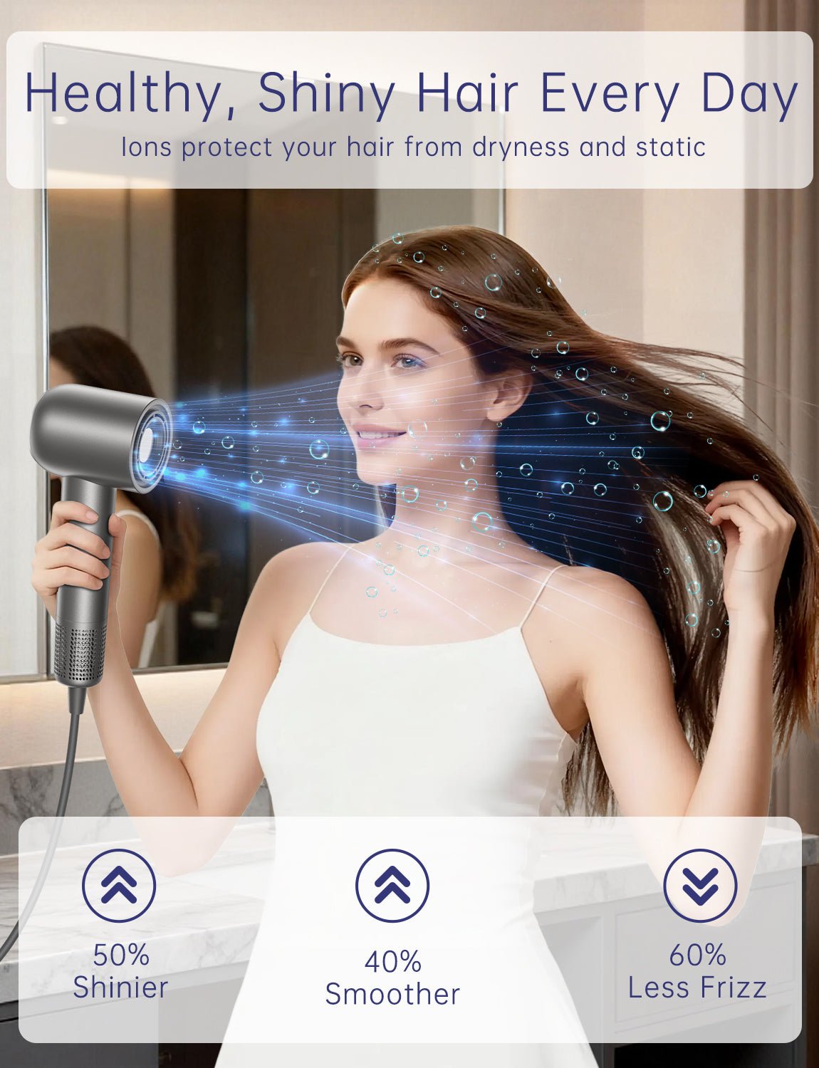 AEELLEEA High-Speed Hair Dryer, 150,000 RPM Ionic Blow Dryer with Diffuser, Fast Drying Low Noise, Gray