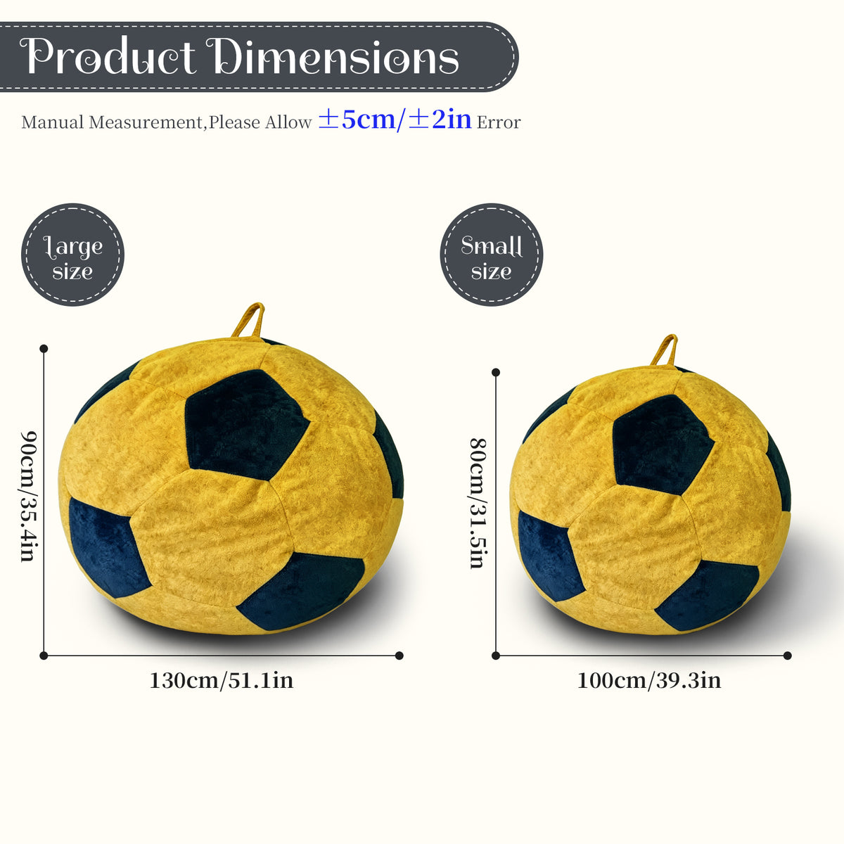 AEELLEEA Soccer Ball Bean Bag Chair for Adults, Oversized Foam Lounge Chair with Soft Flannel Fabric and Carry Handle, Yellow and Blue