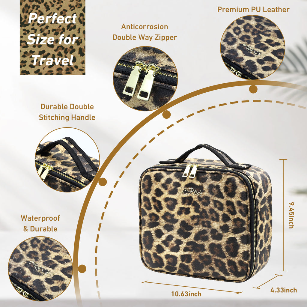 LED Makeup Bag with Mirror 3Color Light Adjustable Dividers Travel Case