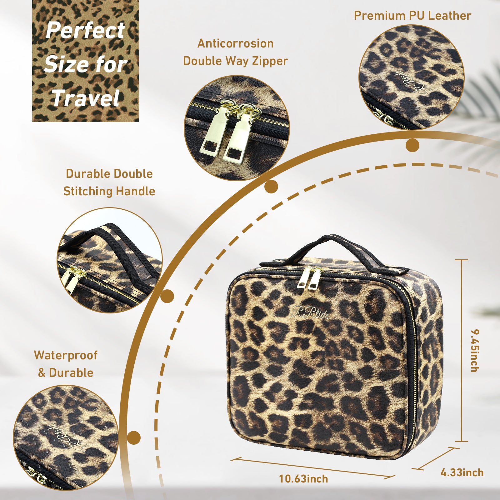 LED Makeup Bag with Mirror 3Color Light Adjustable Dividers Travel Case