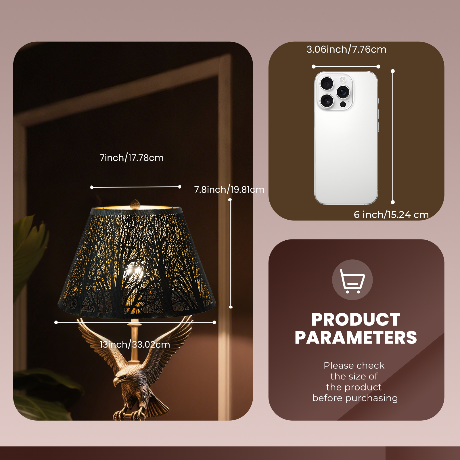 Bronze Gold Tree Pattern Barrel Lampshade – 7×13×7.8 Inch