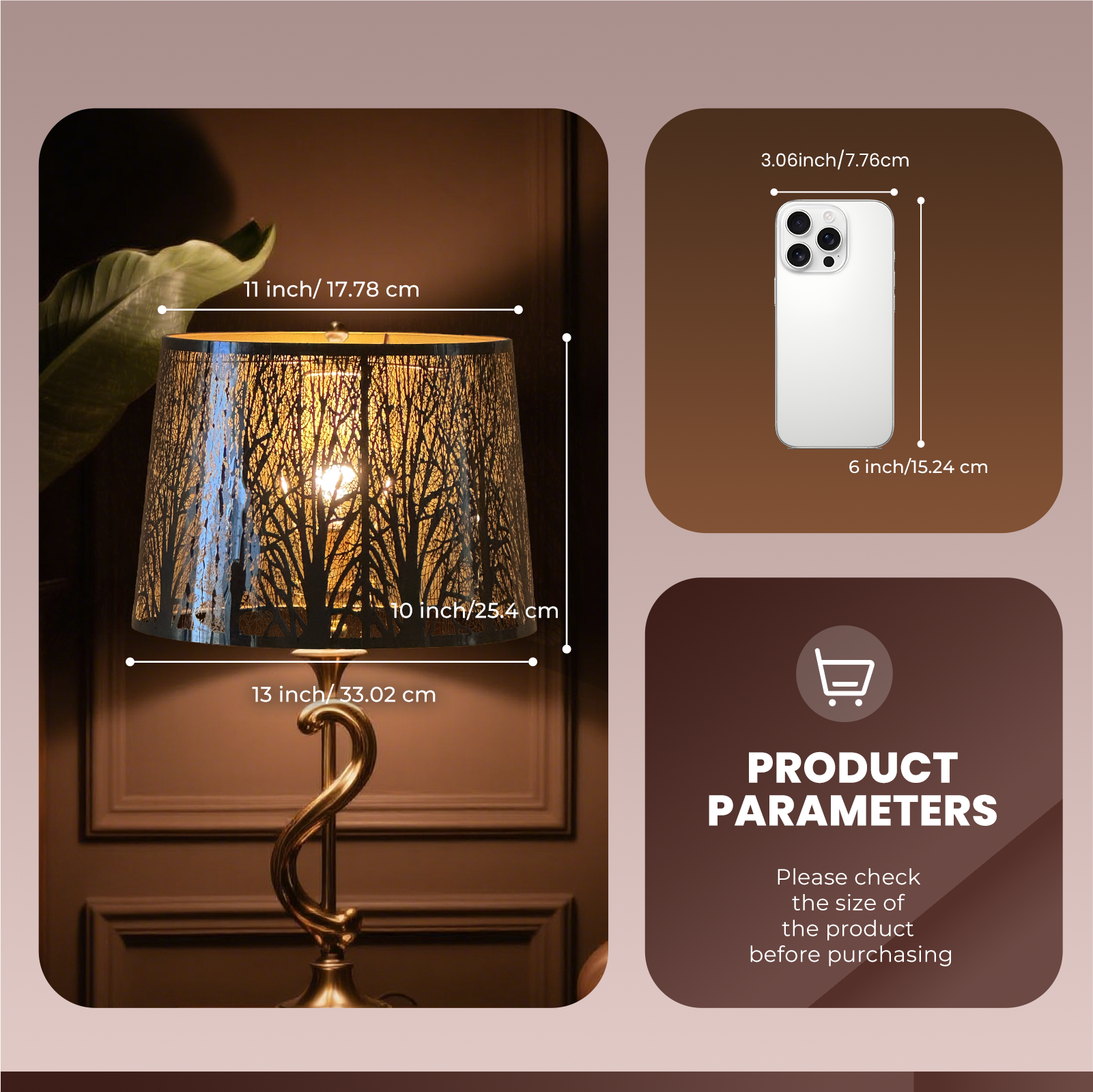 Stainless Steel Drum Lampshade | Etched Forest Design