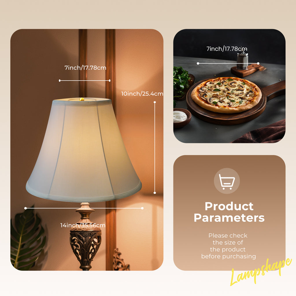 ALUCSET Handcrafted Natural Linen Cotton Palace Style Lampshade, 7"×14"×10" Spider Fitter Replacement Shade for Table Lamp Floor Lamp