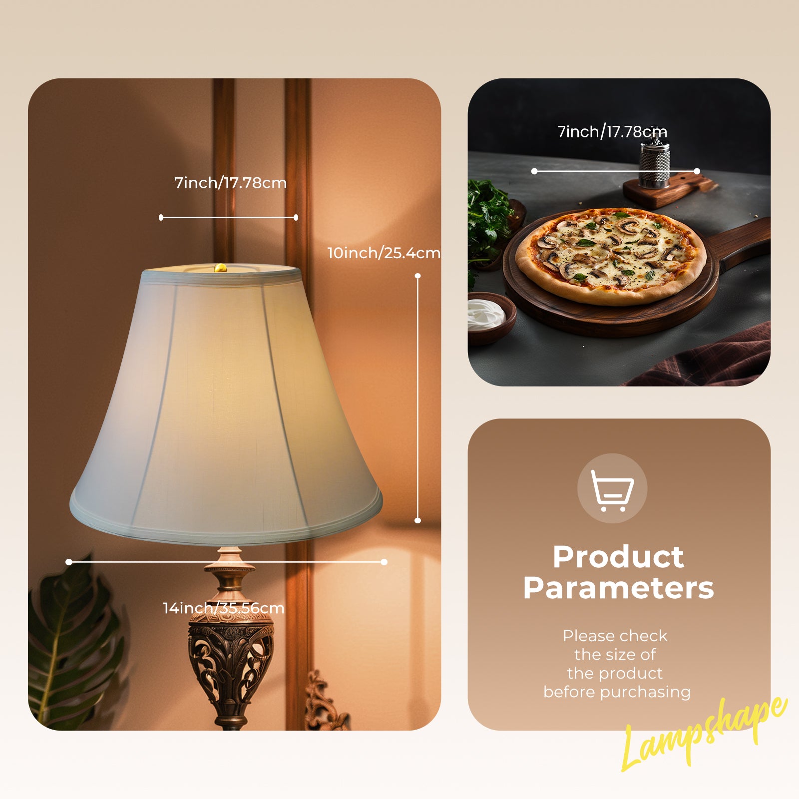 ALUCSET Handcrafted Natural Linen Cotton Palace Style Lampshade, 7"×14"×10" Spider Fitter Replacement Shade for Table Lamp Floor Lamp