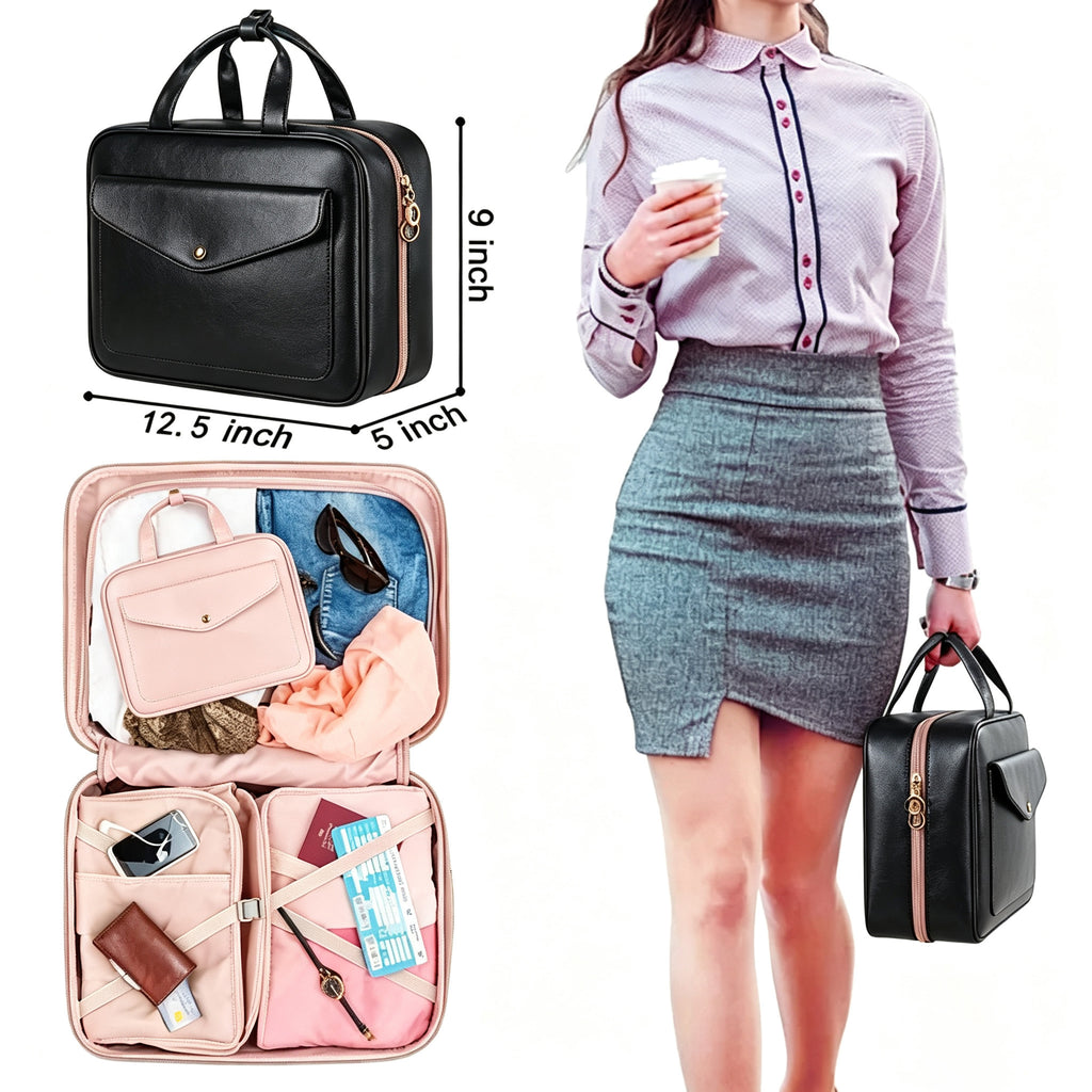 PU Leather Hanging Travel Toiletry Bag, Large Capacity Waterproof Makeup Organizer Case with Hook, Portable Cosmetic Storage Bag for Vacation Business Trip