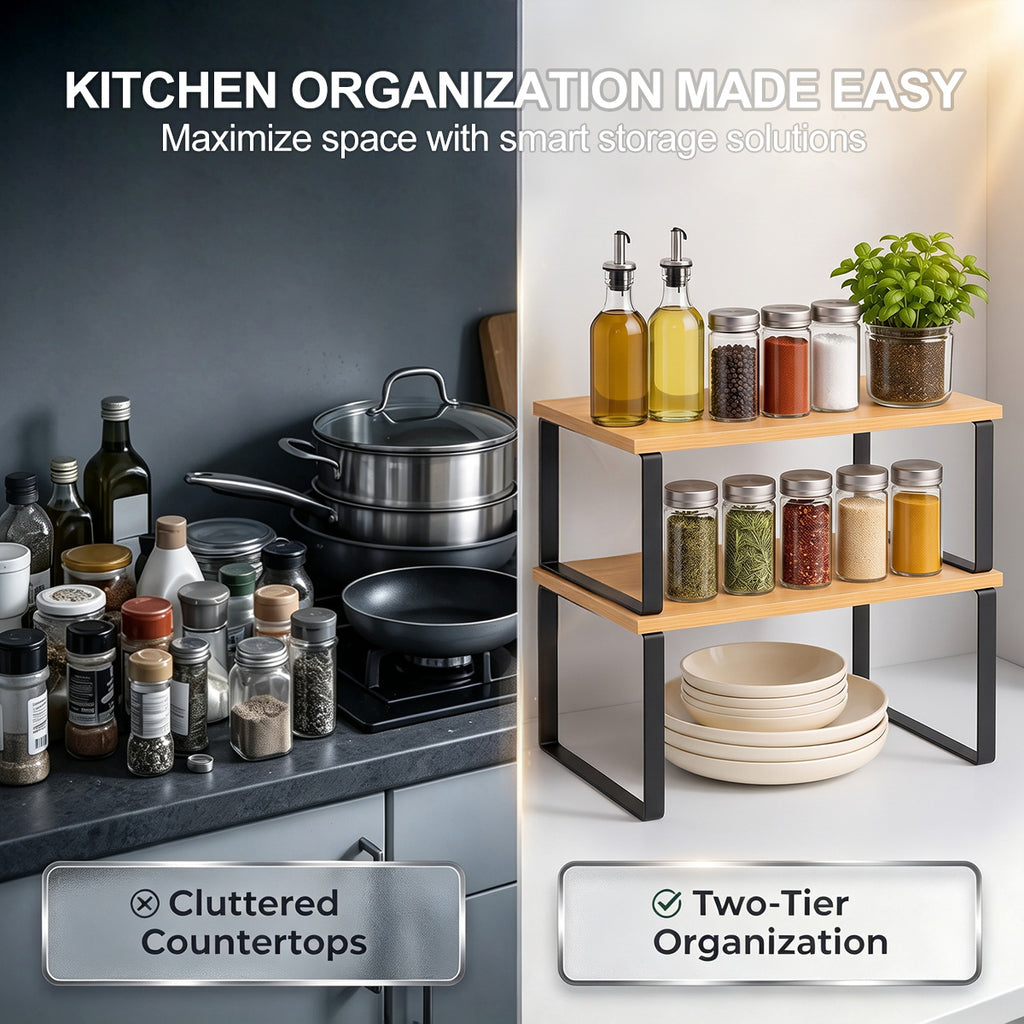 2-Piece Kitchen Cabinet Organizer Shelves, Spice Rack Storage Organizers for Pantry, Countertop and Kitchen Cabinet