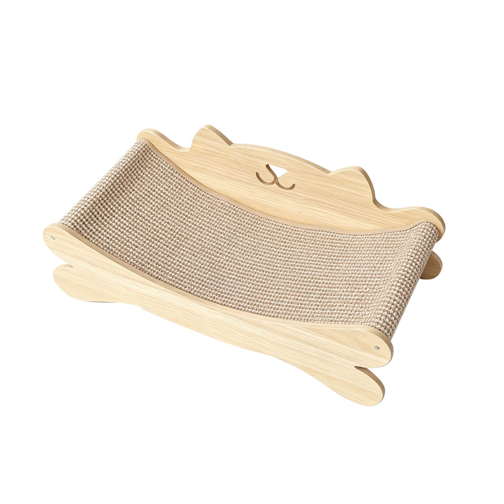 PETS Sisal Cat Scratcher Bed for Indoor Cats, Wooden Cat Scratching Lounge Chair with Natural Sisal Pad, Cat Hammock Scratcher Furniture