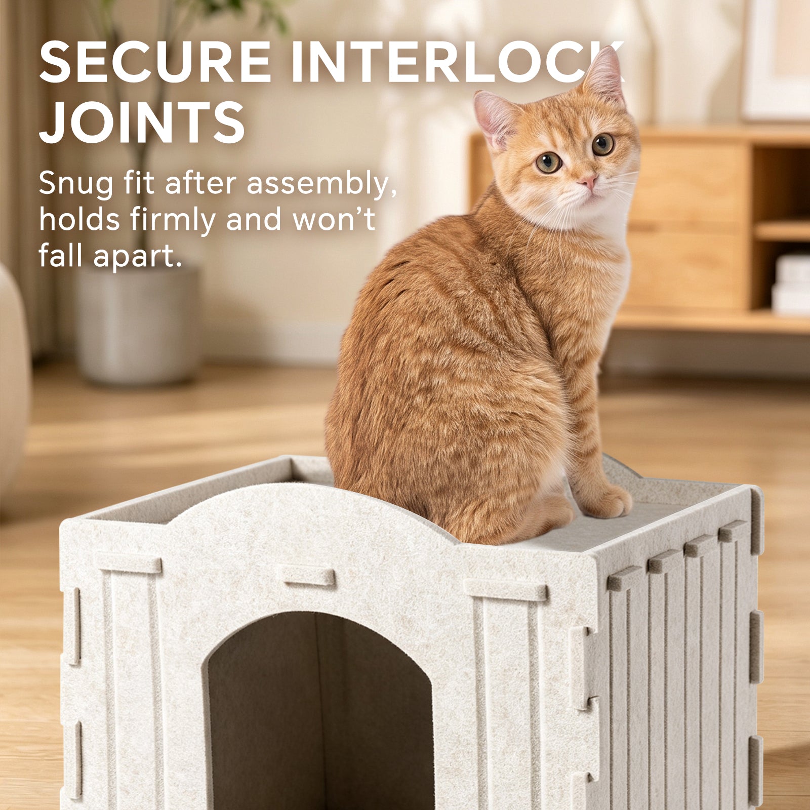 Foldable Felt Cat House Bed with Hanging Ball, Scratch Resistant Hideaway Cave for Indoor Cats and Timid Cats, Cozy Cat Nest with Dual Entrances