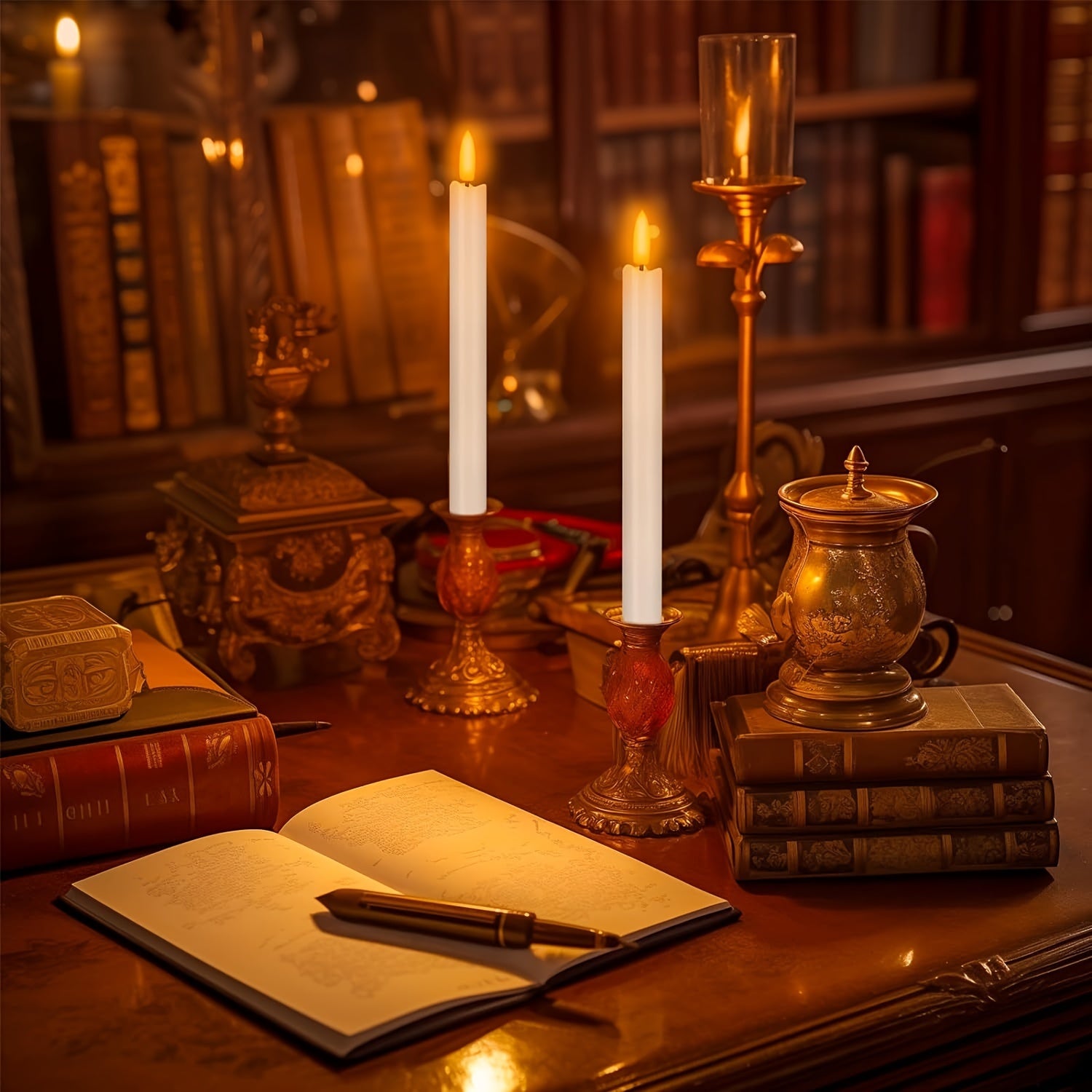 10 White Taper Candles with 2 Remotes - Remote-Adjustable Brightness, Safe for Homes & Events