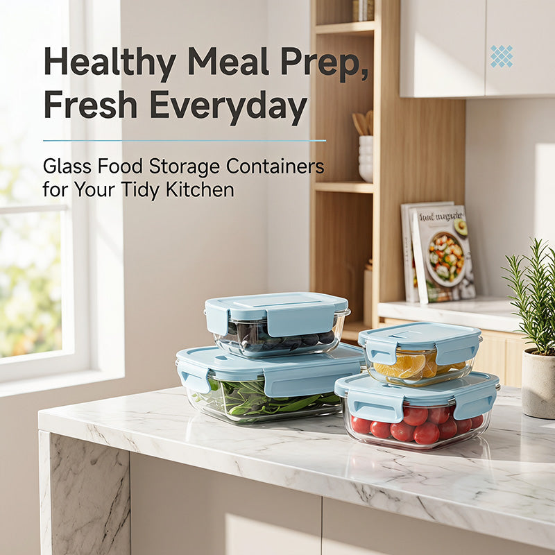 8 Pack Glass Food Storage Containers with Lids