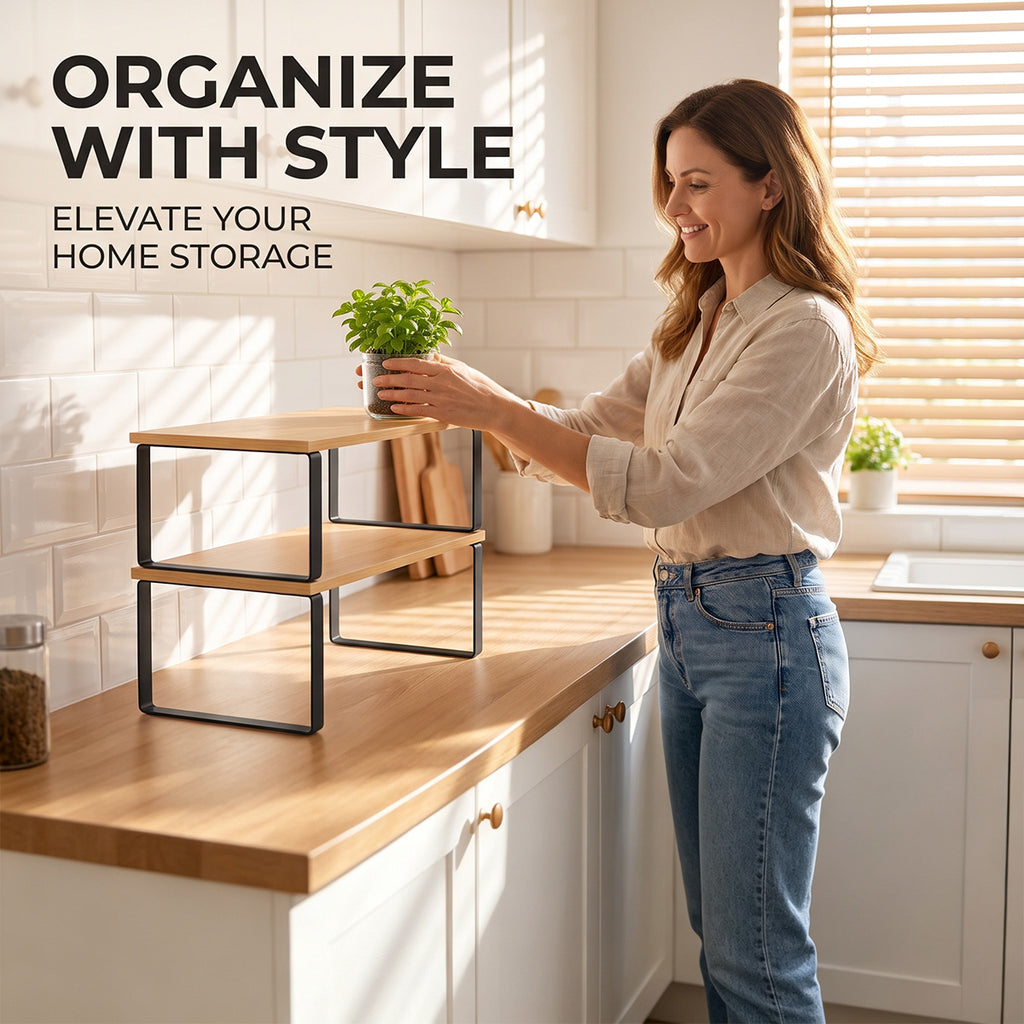 2-Piece Kitchen Cabinet Organizer Shelves, Spice Rack Storage Organizers for Pantry, Countertop and Kitchen Cabinet