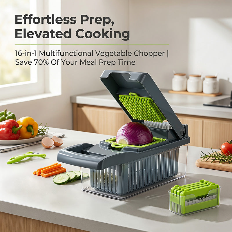 Vegetable Chopper with Container, Multifunctional Mandoline Slicer and Food Cutter for Kitchen Vegetable and Fruit Prep