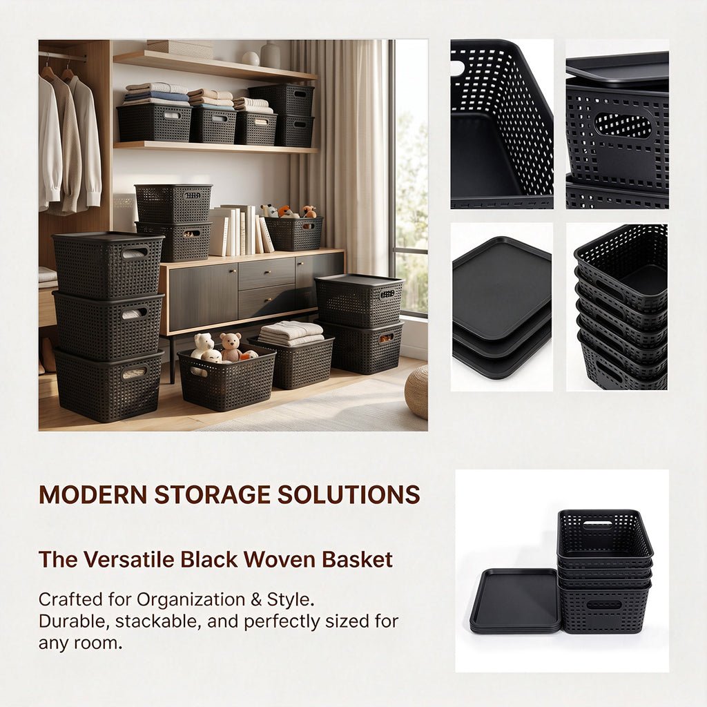 4-Pack Plastic Storage Bins with Lids, Stackable Storage Baskets for Shelves, Drawers, Closets, Playrooms, Classrooms and Offices