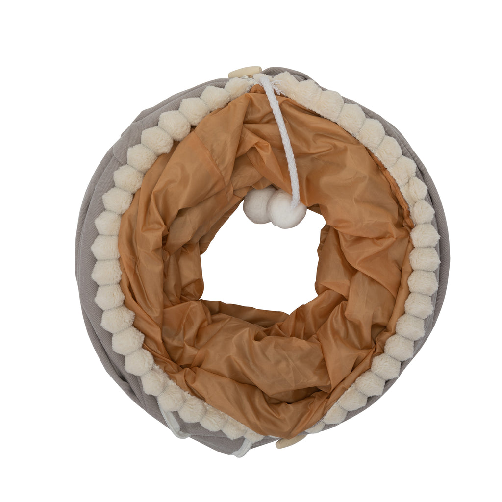 Collapsible Integrated Cat Bed, Washable Indoor Cat Play Tunnel Hideaway with Plush Ball Toy for Kittens