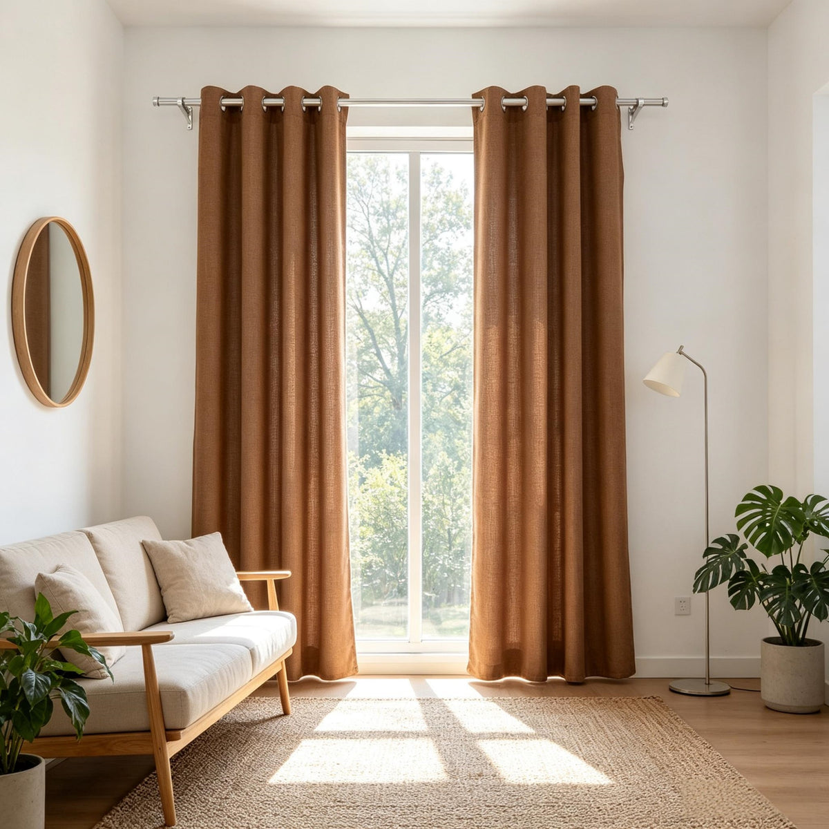 Light Filtering Linen Textured Curtains 2 Panels, Grommet Window Drapes for Living Room Bedroom, Privacy Semi Sheer Curtains
