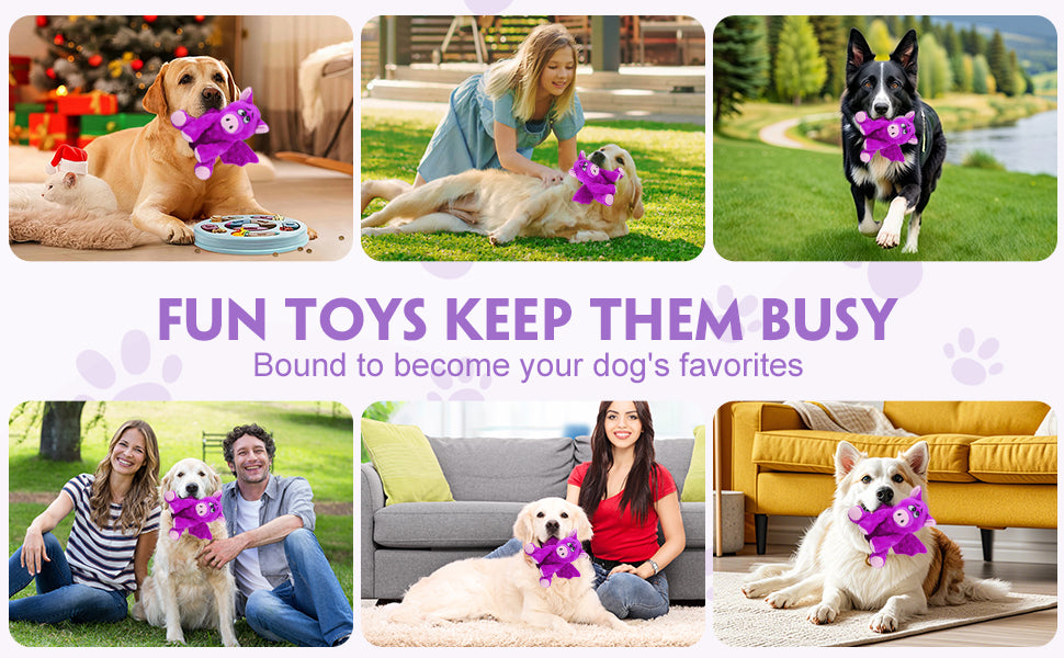 Large Squeaky Dog Toys, Plush Dog Toys with Crinkle Paper to Keep Them Busy, Stuffed Tough Chew Toys for Small Medium and Large Dogs
