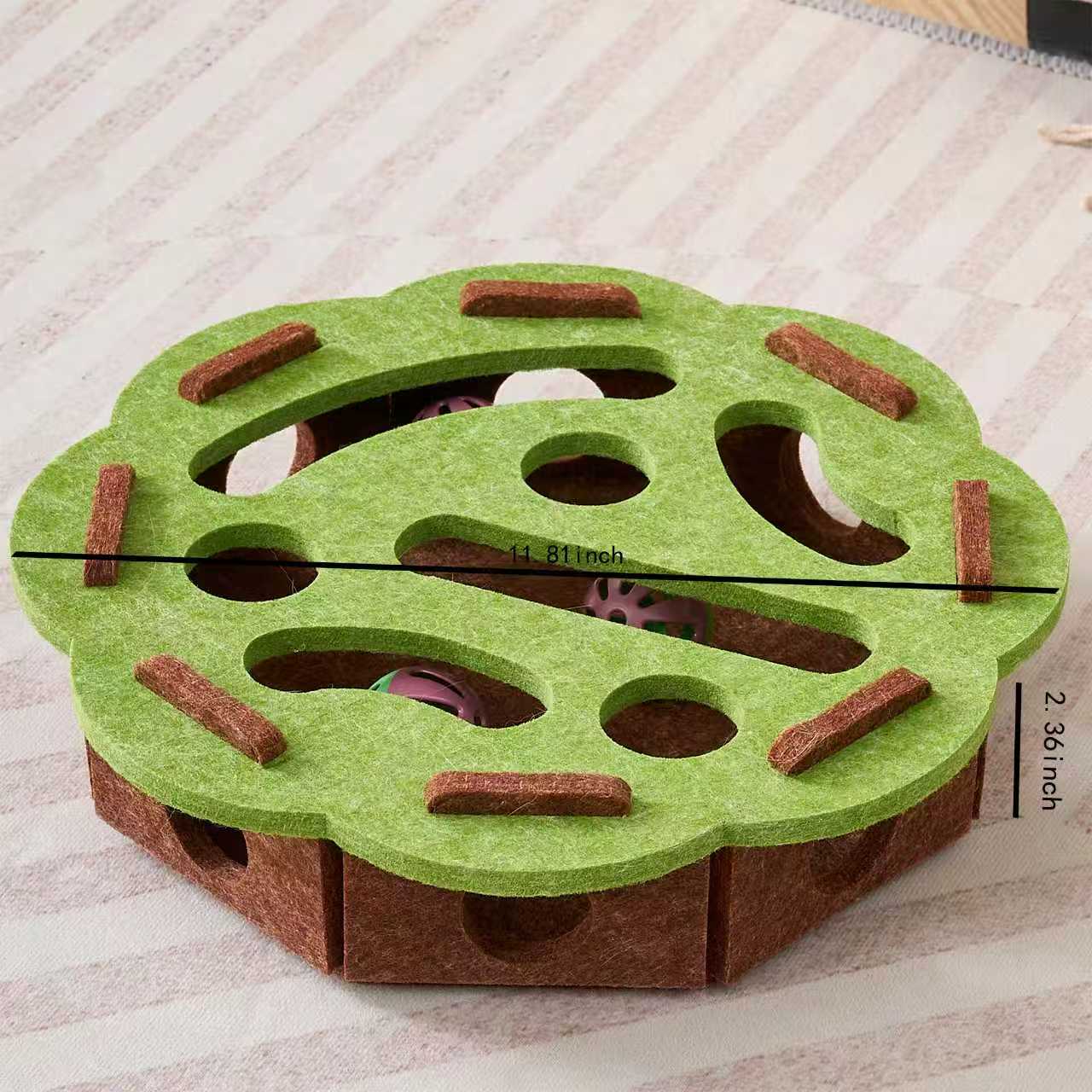 Interactive Cat Ball Track Toy with Felt Cover – Green/Brown, 11.81"