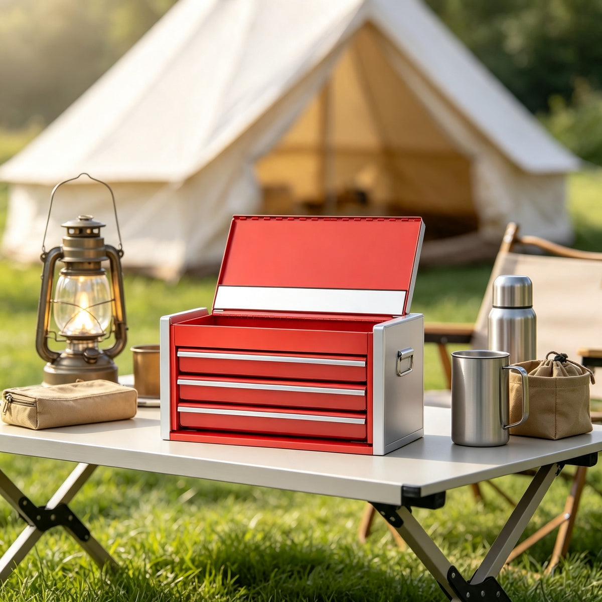 Mini Metal Tool Box with 3 Drawers, Powder Coated Steel Small Storage Chest with Magnetic Lid, Portable Desktop Organizer for Tools, Jewelry & Craft Supplies