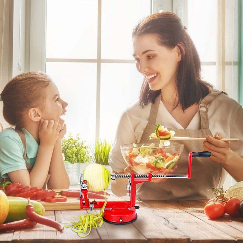 3 in 1 Apple Peeler Slicer Corer, Manual Hand Crank Fruit Peeler with Strong Suction Base, Stainless Steel Blade for Apple Potato