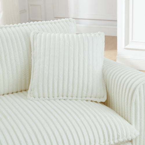 AEELLEEA Ivory Corduroy Accent Chair with Pillows, Modern Upholstered Armchair for Living Room or Bedroom