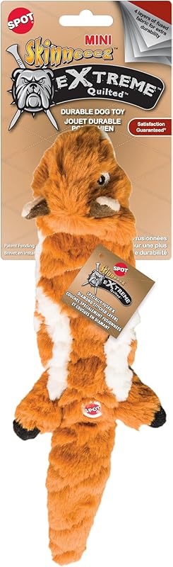SPOT Skinneeez Extreme Quilted Squirrel- Durable, Stuffing Free Dog Toy with 4 Layers of Diamond Stitched Fabric & 2 Squeakers- Ideal For Small & Medium Aggressive Puppies and Dogs- 14in