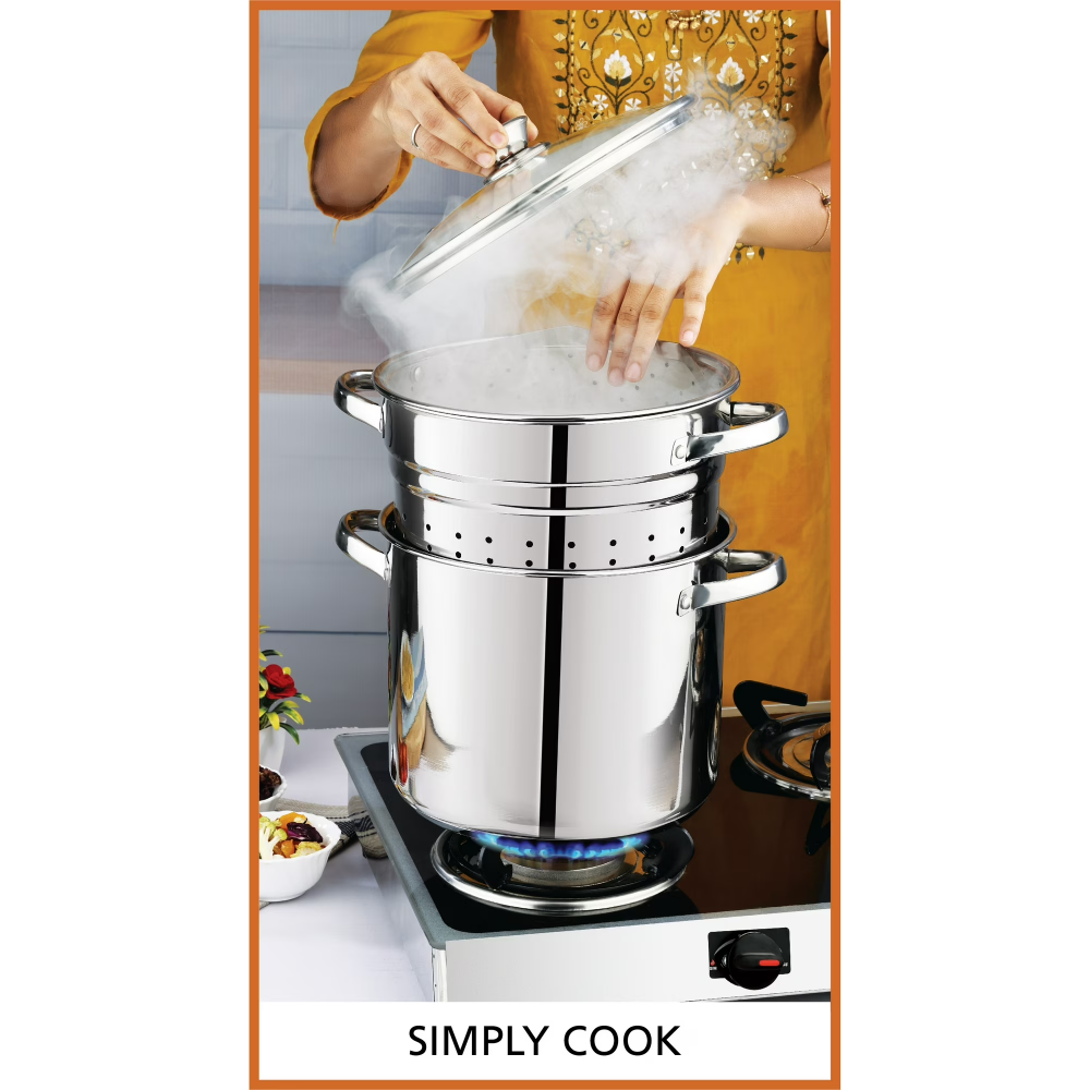 4-Piece Stainless Steel Stock Pot Set with Steamer Basket & Glass Lid, Large Capacity Pasta Pot with Stay Cool Handles for Home Cooking