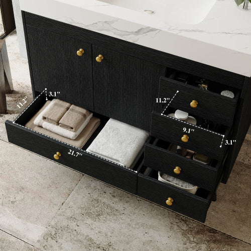 Bathroom Vanity with Sink, 36 Inch Black Wood Freestanding Vanity with Marble Top, Double Doors and Drawers Cabinet