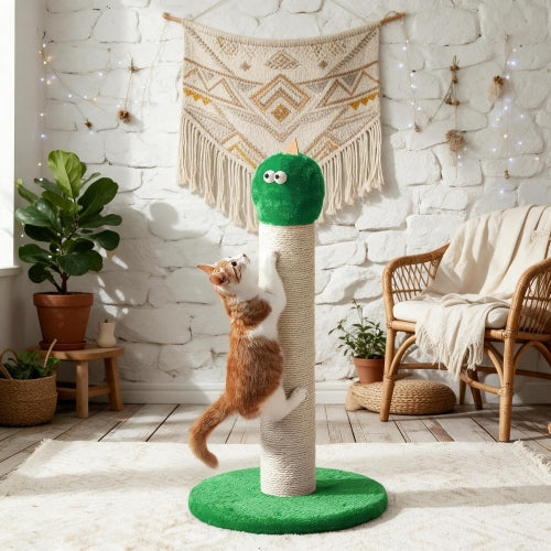 22" Cat Scratching Post, Sisal Cat Scratcher with Interactive Hanging Toy, Monster Design for Indoor Cats, Fits Kittens & Large Cats, Green