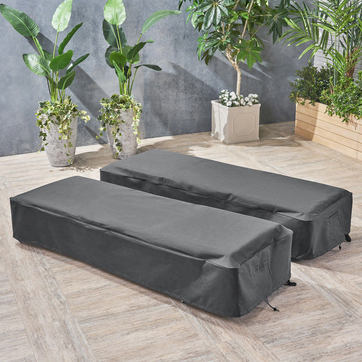 AEELLEEA 2 Pack Outdoor Chaise Lounge Cover, Waterproof Weather Resistant Patio Lounge Furniture Cover 83"×30"×12", Dark Gray