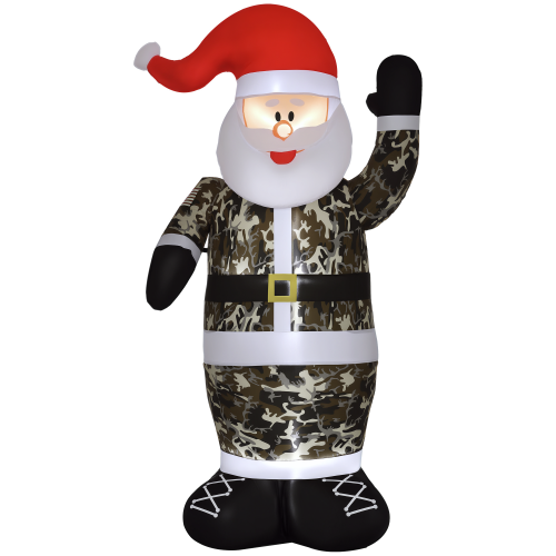 AEELLEEA 8' Inflatable Santa Christmas Decoration with Built-In LED Lights, Camouflage Outdoor Yard Holiday Decor