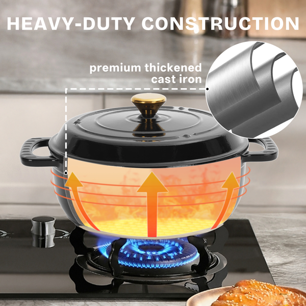 AEELLEEA 5 Quart Enameled Cast Iron Dutch Oven with Lid, Dual Handles, Induction Compatible, Black