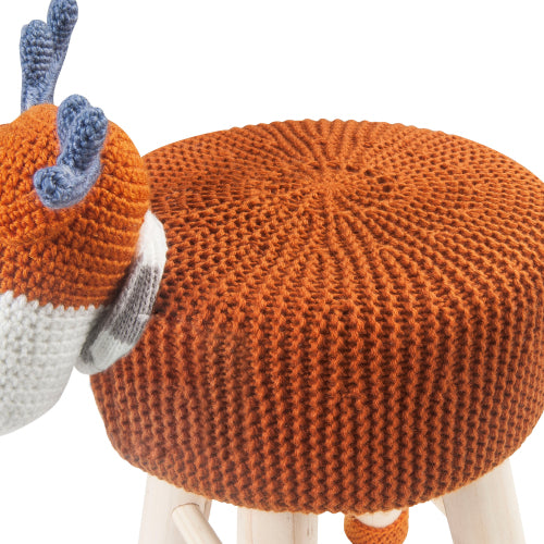 Animal Ottoman Stool, Polyester Upholstered Cute Deer Foot Stool with Solid Pine Wood Legs, Portable Small Seat for Children Bedroom