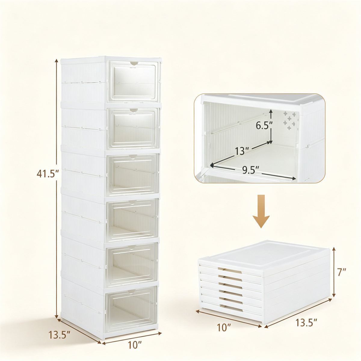 AEELLEEA 6-Tier Folding Shoe Storage Box, Magnetic Clear Door Shoe Organizer, Ventilated PP Shoe Cabinet for Entryway