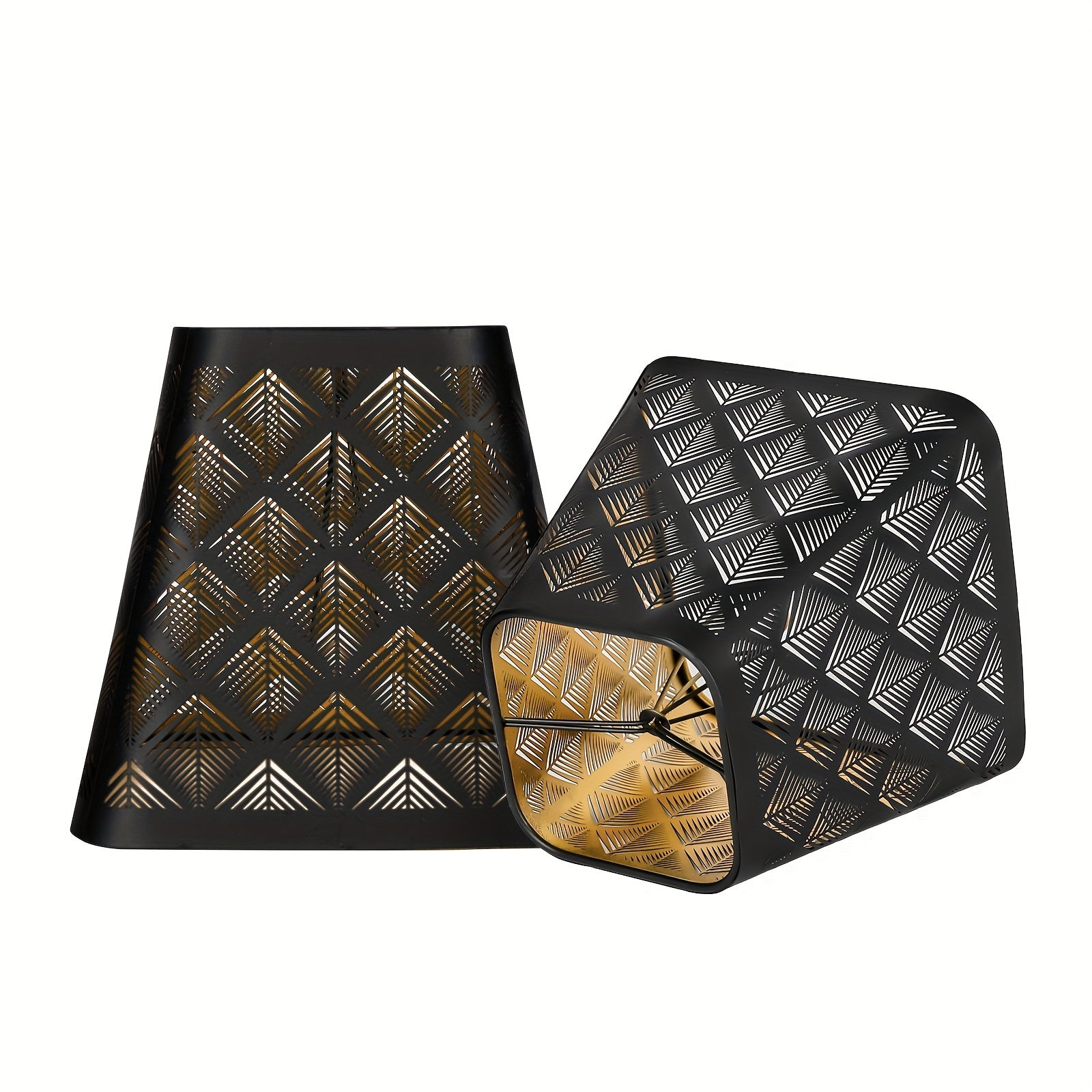 "Set of 2 Square Metal Lamp Shades with Etched Arrow Design, Black & Gold Finish, 3.55 x 5.6 Inches for Table or Floor Lamps"