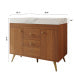 Brown Bathroom Vanity with Sink, Walnut Modern Freestanding Cabinet with White Marble Top, Doors and Drawers, Gold Legs