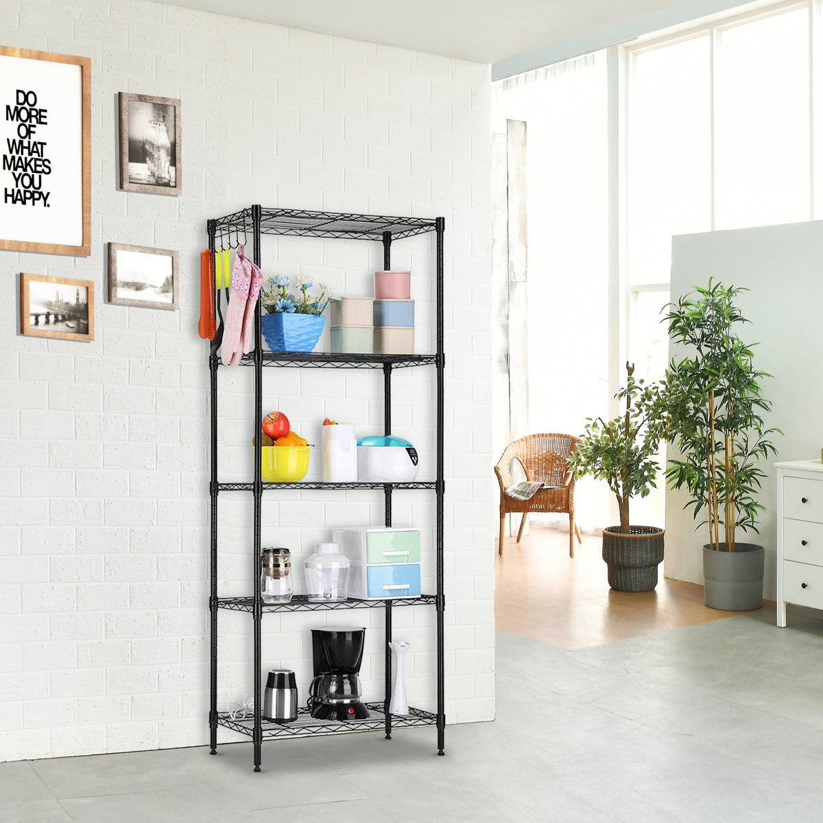 AEELLEEA-Changeable Assembly Floor Standing Carbon Steel Storage Rack, Black