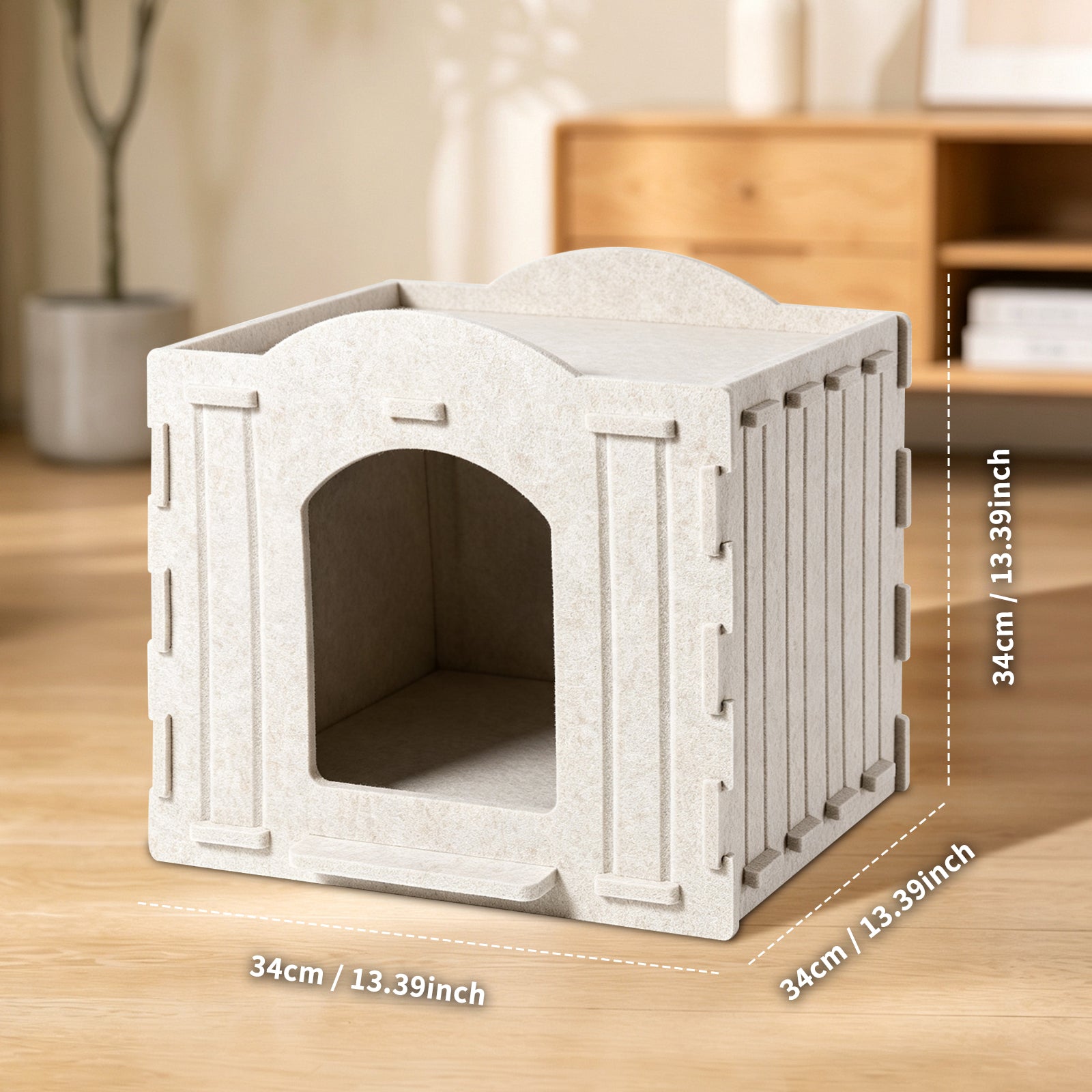 Foldable Felt Cat House Bed with Hanging Ball, Scratch Resistant Hideaway Cave for Indoor Cats and Timid Cats, Cozy Cat Nest with Dual Entrances