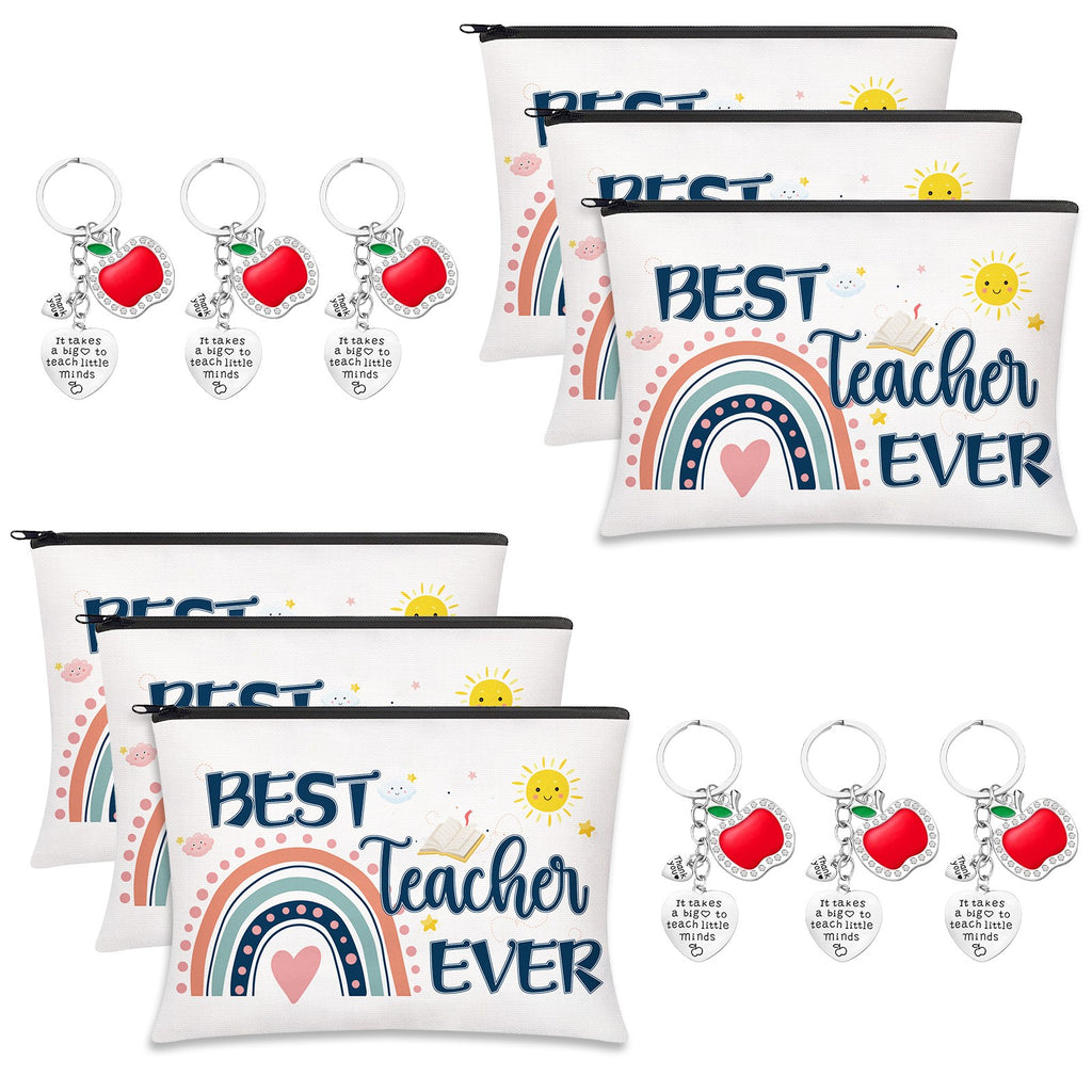 Teacher Ever Cosmetic Bag & Apple Keychain Set, Waterproof PU Zipper Pouch, Teacher Appreciation Gift