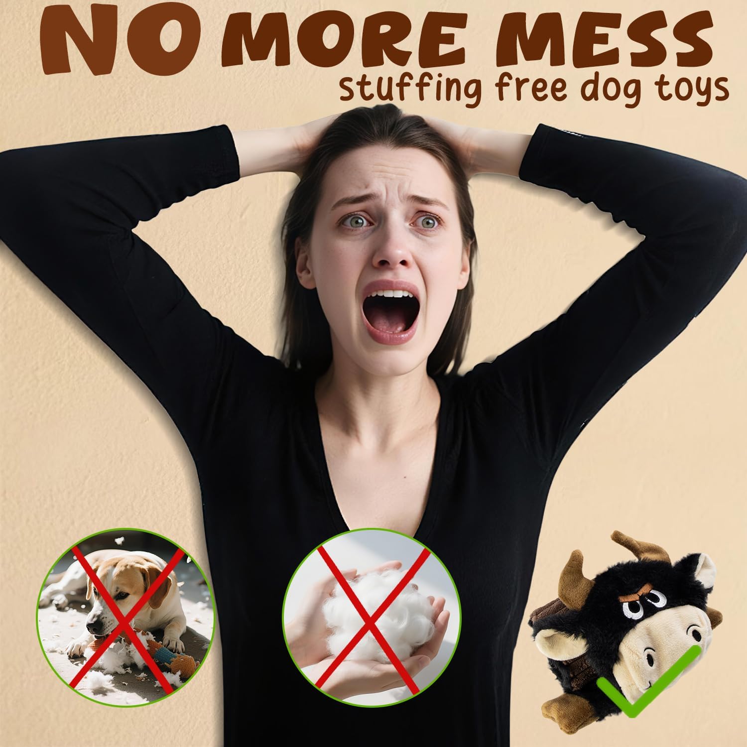 5 Pack No Stuffing Dog Squeaky Toys, Dog Chew with Crinkle and Squeaker, Cute Animal Plush to Keep Them Busy, Suitable for Large and Aggressive Chewers