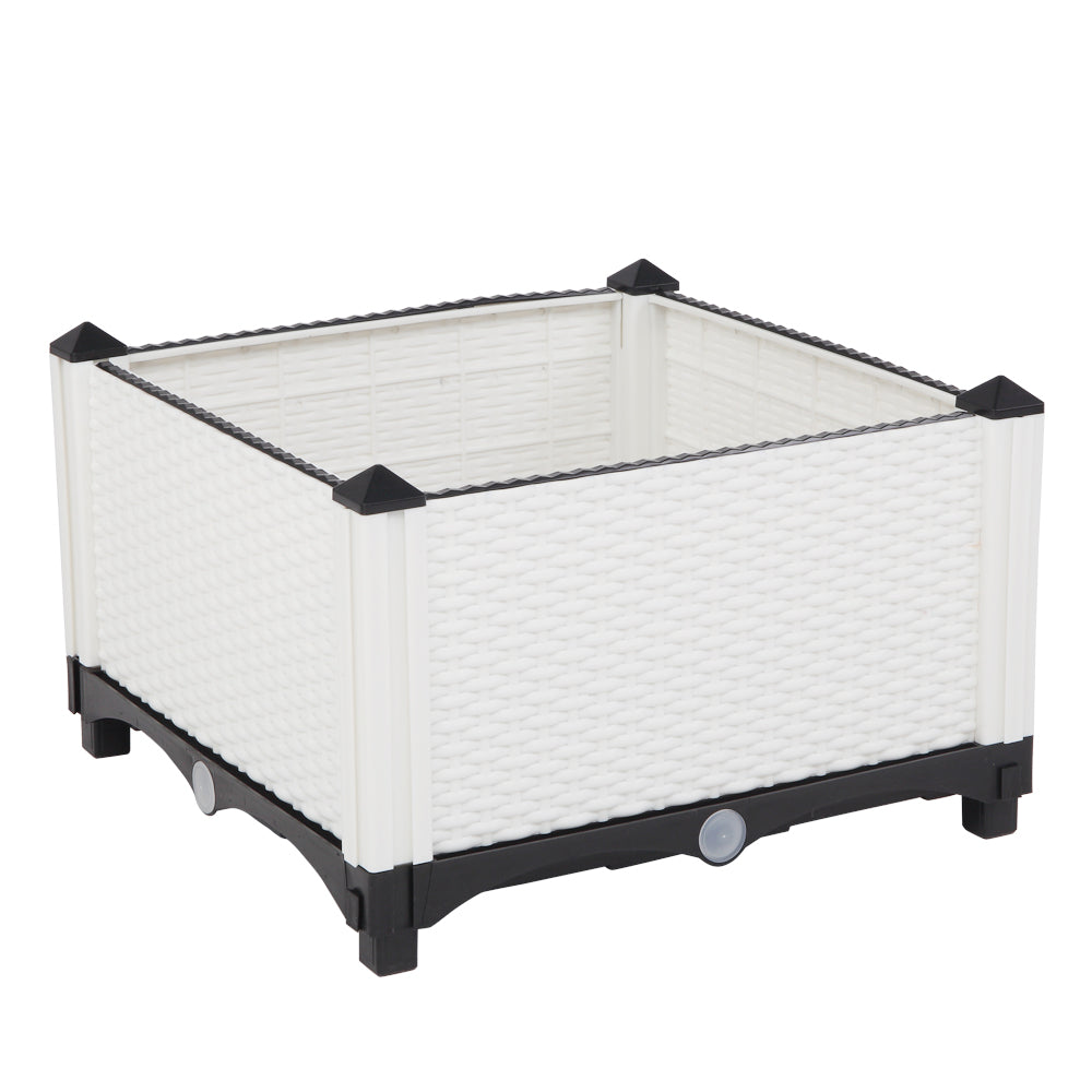 AEELLEEA-2Pcs Free Splicing Injection Planting Box, White Rattan Texture Plastic Raised Garden Planter for Balcony Patio Herb Vegetable Growing
