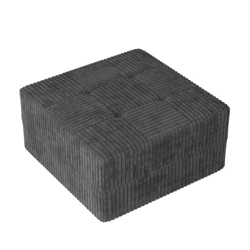 AEELLEEA Black Square Upholstered Ottoman, Ribbed Fabric Footrest, Modern Accent Furniture, 33.07 Inch