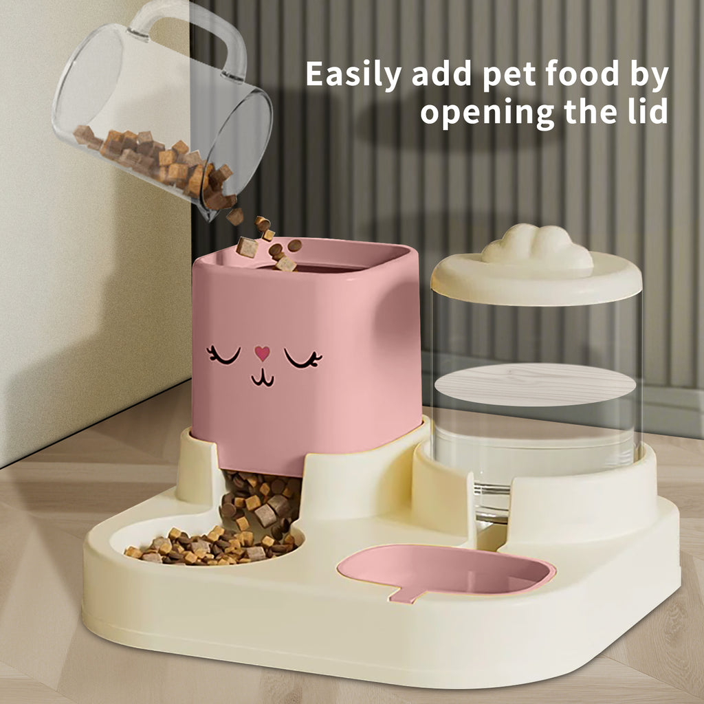 Cat-Themed Automatic Pet Feeder and Water Dispenser Set, Food Bowl with Storage Container, 12.59 x 11.22 inch Base