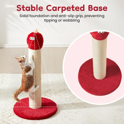 22" Indoor Cat Scratching Post, Natural Sisal Rope Scratcher, Cute Monster Cat Tower with Sturdy Wood Base, Gift for Small & Large Kittens, Red