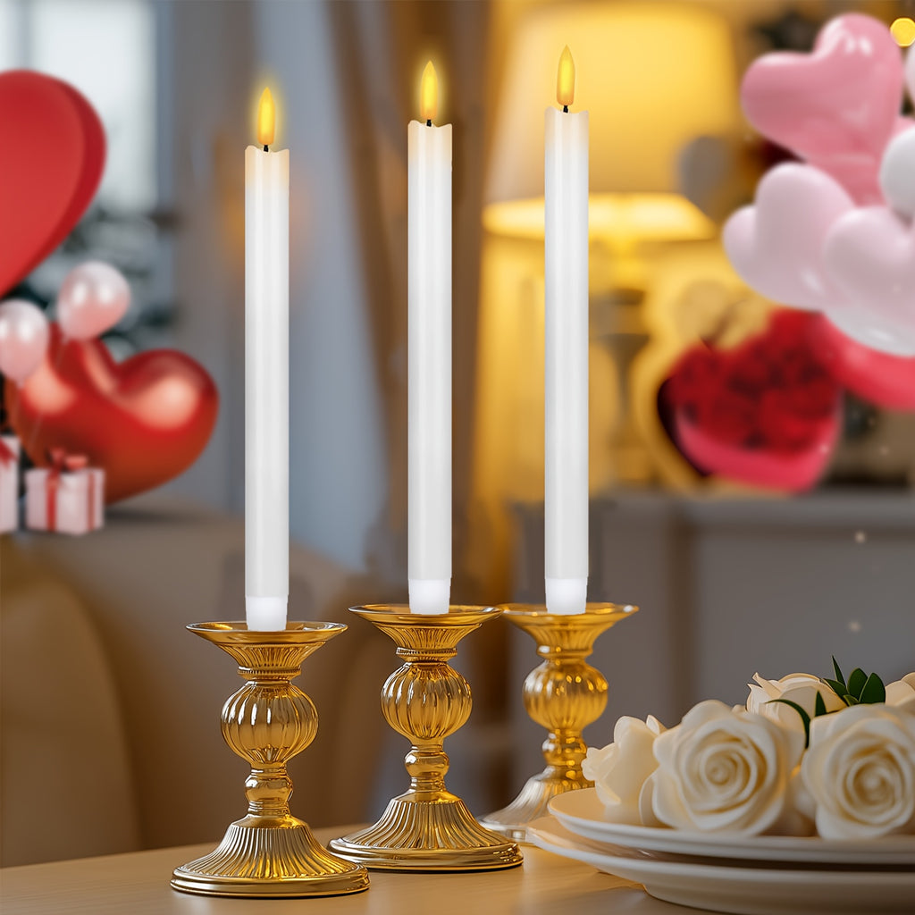 Flameless Ivory Taper Candles Flickering with 10-Key Remote, LED Warm 3D Wick Light Window Candles Real Wax Pack of 10, Christmas Home Wedding Decor